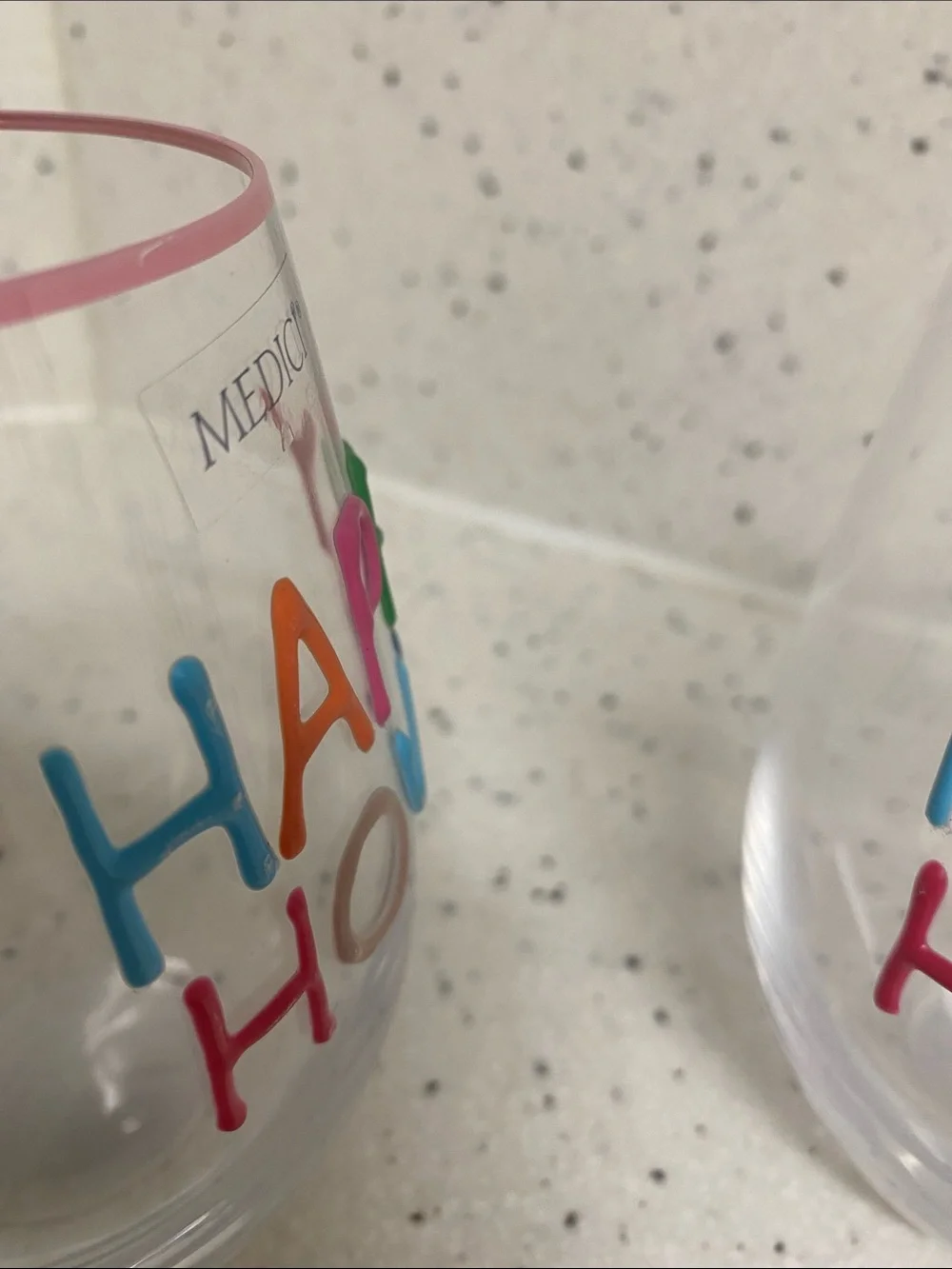 NWT.  Medici, “Happy Hour” Multicolor Stemless Wine Glass (Set of 2)